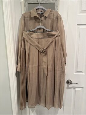 Women’s Beige Long Sleeve Belted Trench Shirt Jacket
